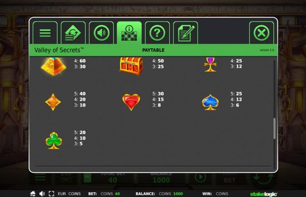 Paytable - Low Value Symbols