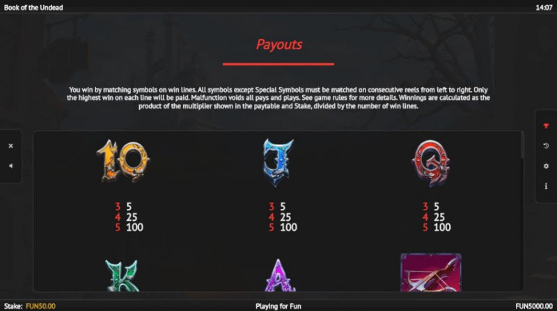 Van Helsing's Book of the Undead :: Paytable - Low Value Symbols