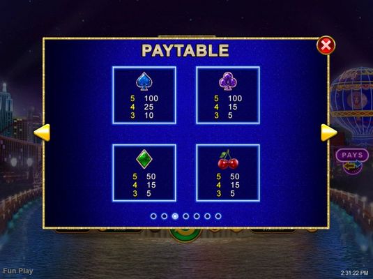 Paytable - Low Value Symbols