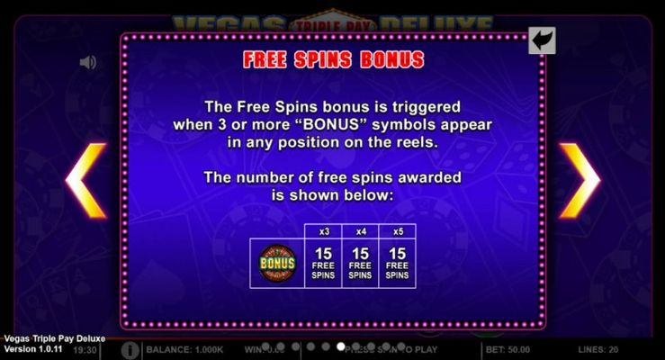 Vegas Triple Pay Deluxe :: Free Spins Rules