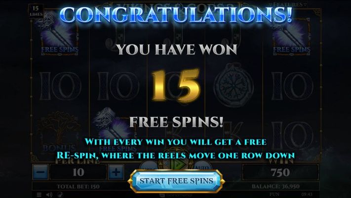 15 Free Spins Awarded