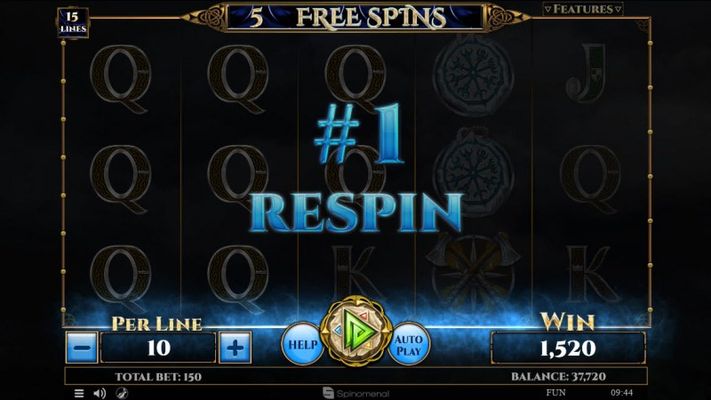 Respin awarded after any winning combination during the free games feature