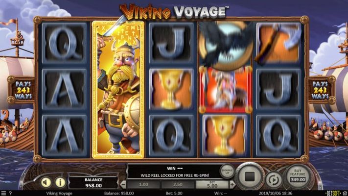 Viking Voyage :: Stacked wilds triggers a respin