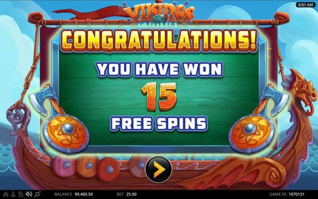 15 free spins awarded