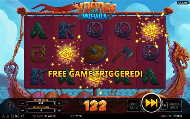 Vikings of Valhalla :: Scatter symbols triggers the free spins bonus feature