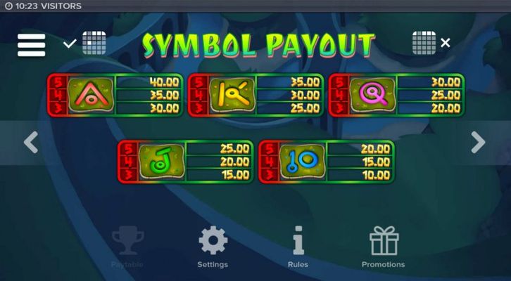 Paytable - Low Value Symbols