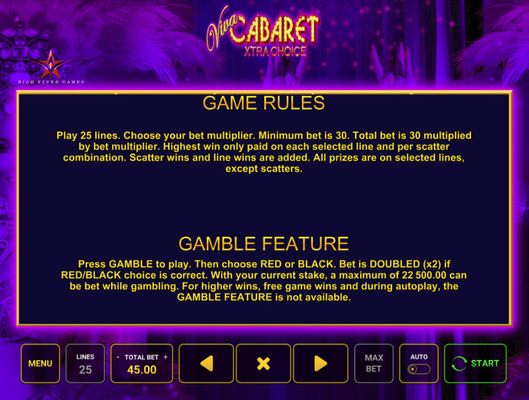 Viva Cabaret Xtra Choice :: Gamble Feature Rules
