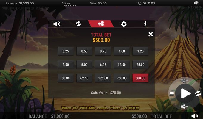 Volcano Eruption Extreme :: Wager Options