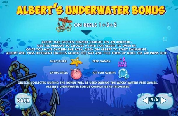 Anchor bonus symbol on reels 1, 3 and 5 triggers the Akberts Underwater Bonus!