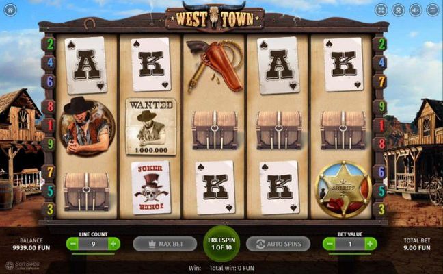 Landing the Bandit, Wanted Poster and Sheriff badge anywhere on the reels together, activates the Free Spins feature.