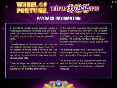 Payback Information - The RTP for this game is 92.00% to 96.08%
