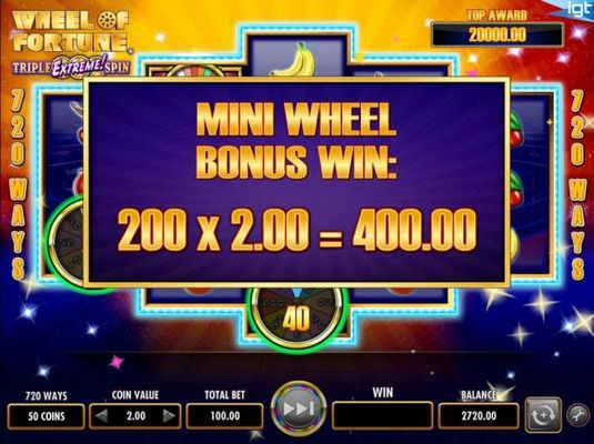 Mini Wheel Bonus pays out a total of 400.00