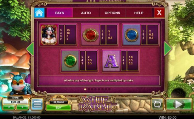 High value slot game symbols paytable