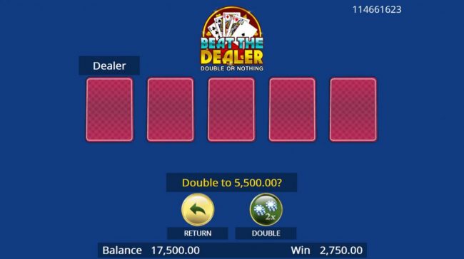 Beat The Dealer - Double or Nothing Gamble Feature Game Board - Select a card that is higher than the dealers for a chance to double your winnings.