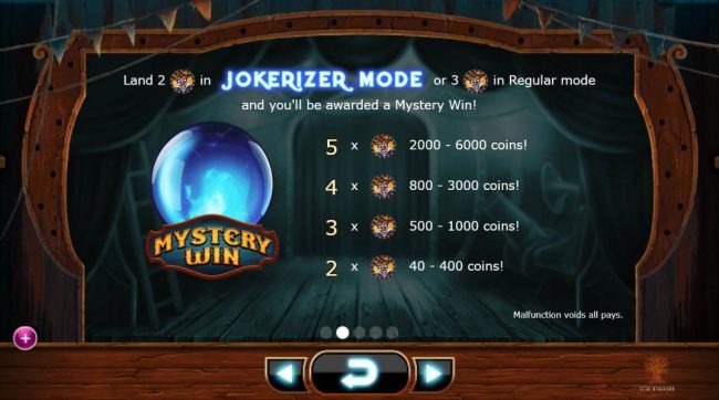Land 2 joker symbols in Jokerizer Mode or 3 jokers in regular mode and you will be awarded a Mystery Win.