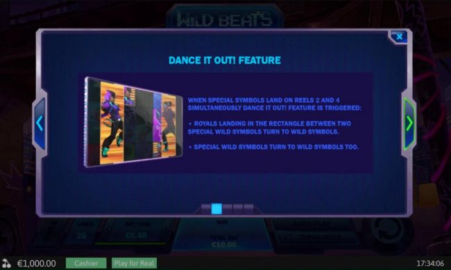 Dance It Out Feature Rules - When special symbols land on reels 2 and 4 simultaneously Dance It Out Feature is triggered.