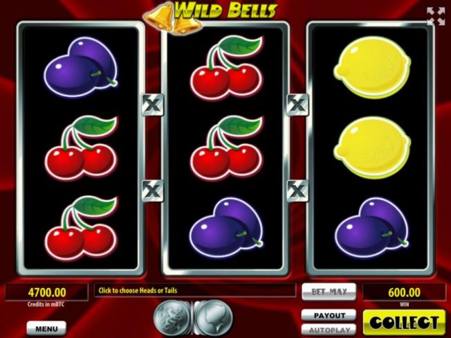 The gamble feature option is available after every winning spin. To play, clcik the Gamble button and then select whether heads or tails will appear next.