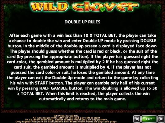 Double Up Gamble Feature Rules