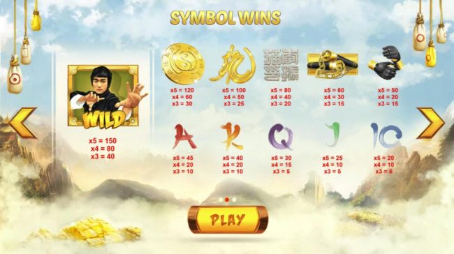 Slot game symbols paytable.