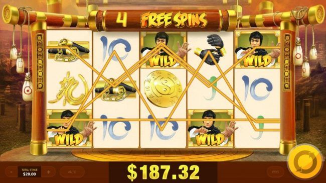 Multiple winning paylines triggered during the free spins bonus feature.