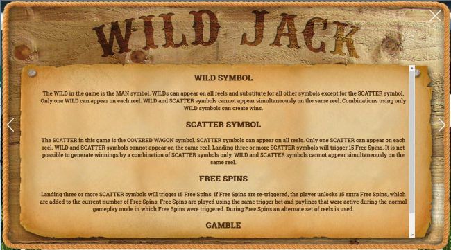 Free Games, Wild Symbol, Bonus and Gamble feature rules.