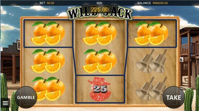 A 225.00 jackpot triggered by multiple winning oranges.