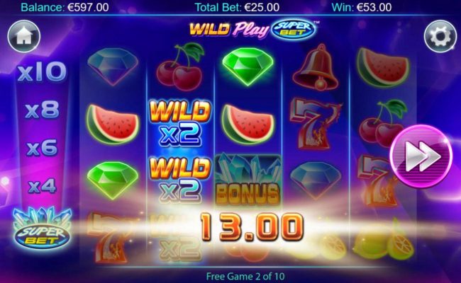 A pair of wild x2 multipliers triggers multiple winning paylines.
