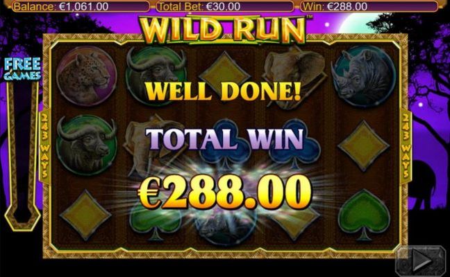 The free spins feature awards player a 288.00 total jackpot.