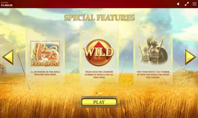 Game features include: Free Spins, Locked Wilds and Titan Boost.