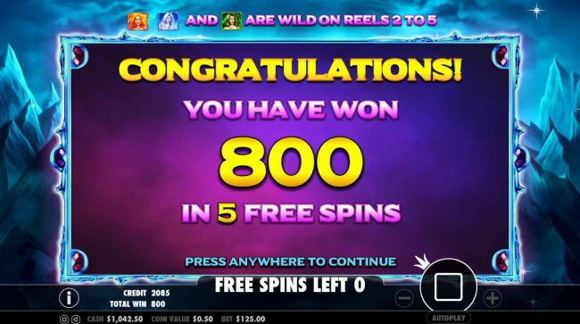 Total free spins payout 800 coins