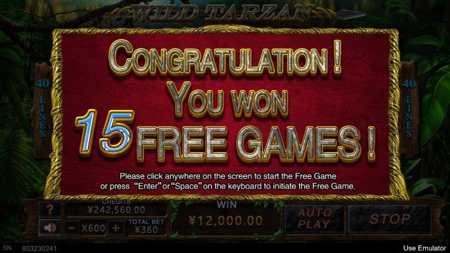 15 free games awarded