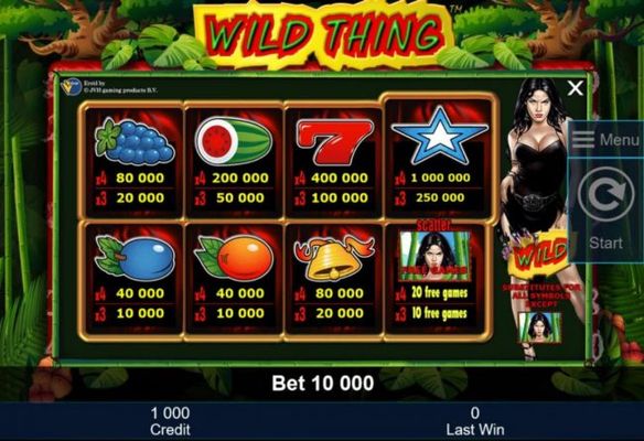 Slot game symbols paytable.