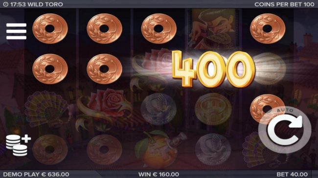 Multiple winning combinations leads to a 400 coin jackpot