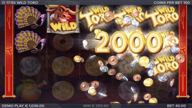 A whoopping 2000 coin jackpot awarded by Toro Goes Wild feature.