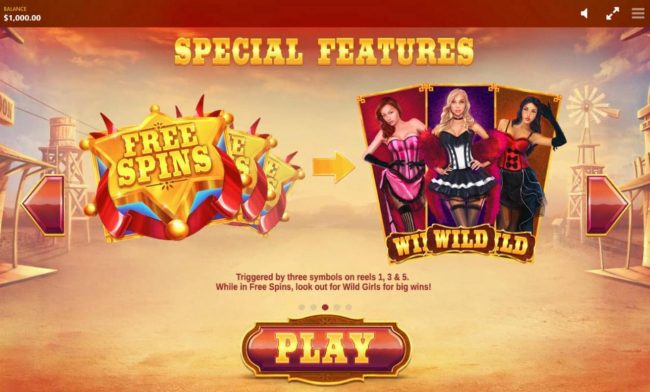 Free Spin triggered by three symbols on reels 1, 3 and 5. While in the free spins, look out for Wild Girls for big wins.
