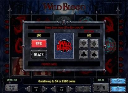 gamble feature game board - choose color or suit for a chance to increase your winnings