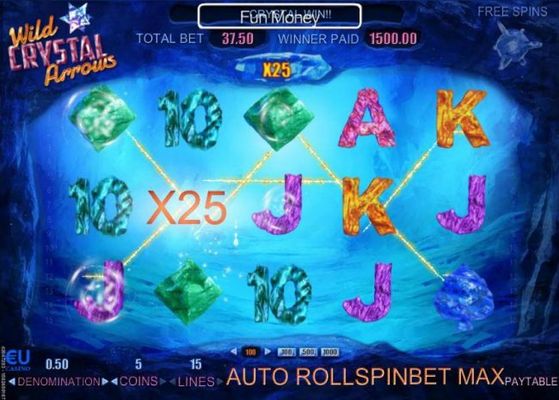 Two arrow symbols collide on reel 2 thus triggering multiple winning paylines with an x25 multiplier.
