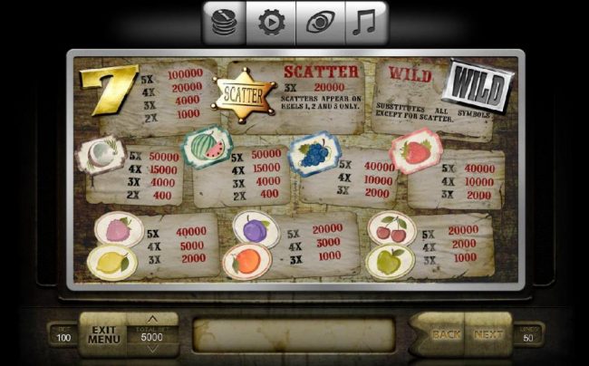 Slot game symbols paytable - High value symbols include the gold seven, sheriff badge scatter and coconut.
