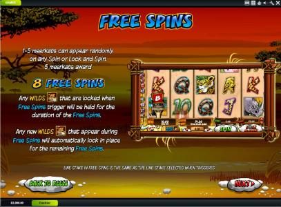 8 free spins when 5 meerkats appear