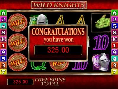 The unlimited free games feature leads to a 325.00 big win.