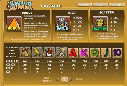 bonus, wild, scatter and slot game symbols paytable