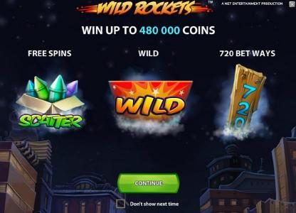 win up to 480000 coins, free spins, wild and 720 bet ways