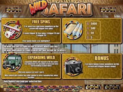 free spins, jackpot, expanding wild and bonus game rules