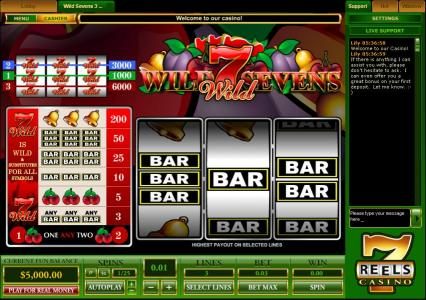 a three reel and three payline classic video slot game