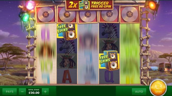 When two free spins scatter symbols land on reels, the remaining reels are spun one time for a chance to land a winning combination.