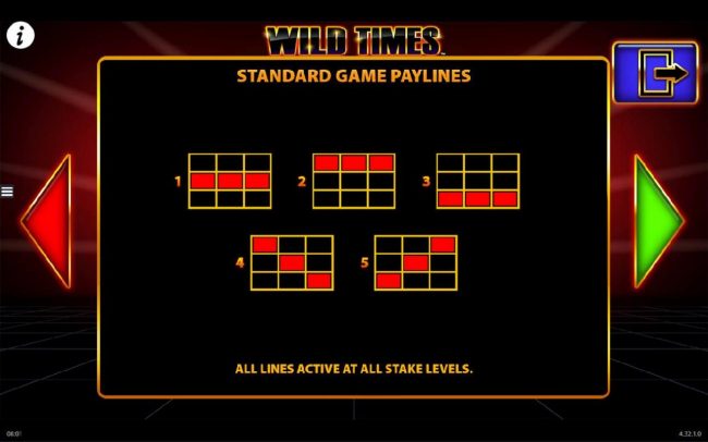 Standard Game Payline Diagrams 1 - 5