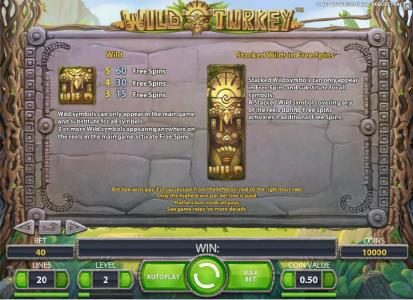 wild symbol rules and stacked wilds in free spins mode rules
