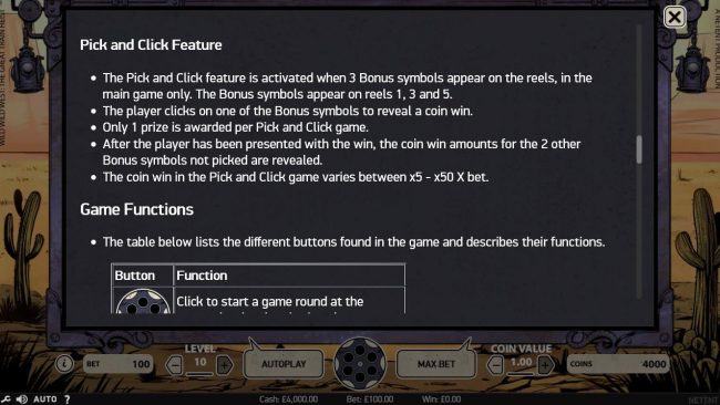 Pick and Click feature game rules.