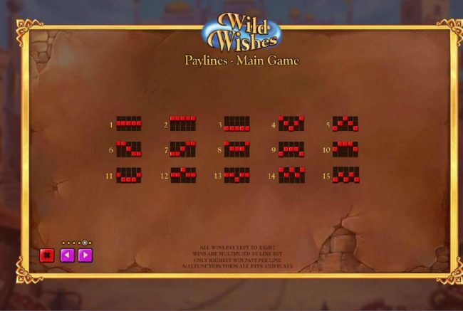 Payline Diagrams 1-15 - Main Game