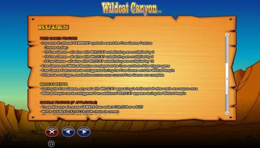 Free Games Feature and Wildcat Respin rules